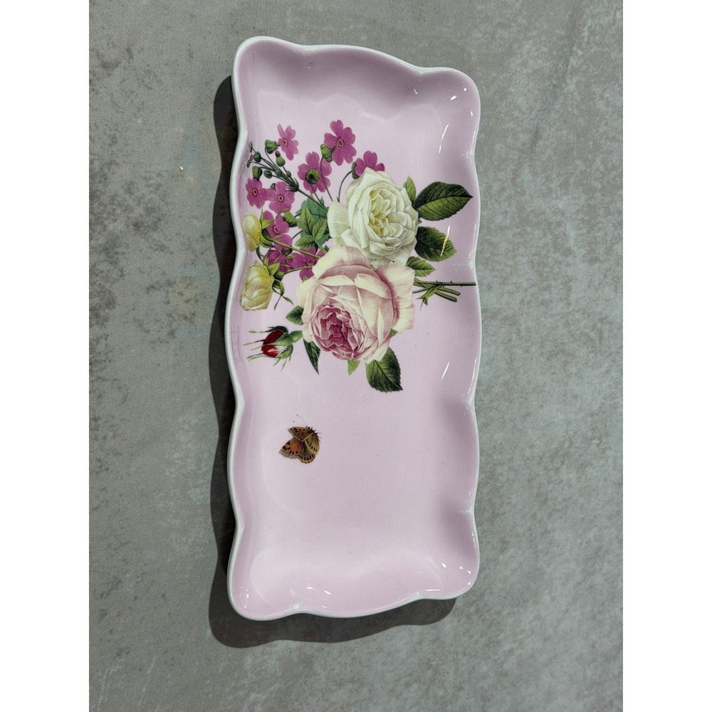 Stechcol‎ Gracie China by Coastline Imports Pink Rose Ceramic Trinket Dish 10.5"
